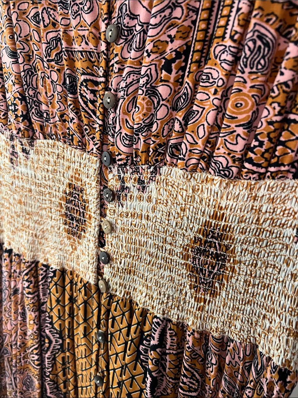 FREE PROPLE Boho Paisley Long Sleeve Maxi Dress in Brown and Cream - Picture 3 of 8